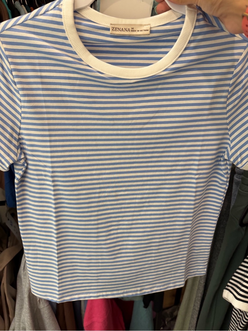Zenana Blue & White Striped Short Sleeve Tee